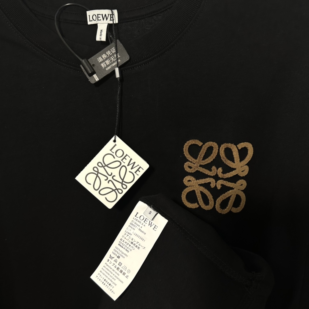 Loewe 24-SS Embroidered Short Sleeve T-Shirt with Custom Logo in Black and White - 图片 4