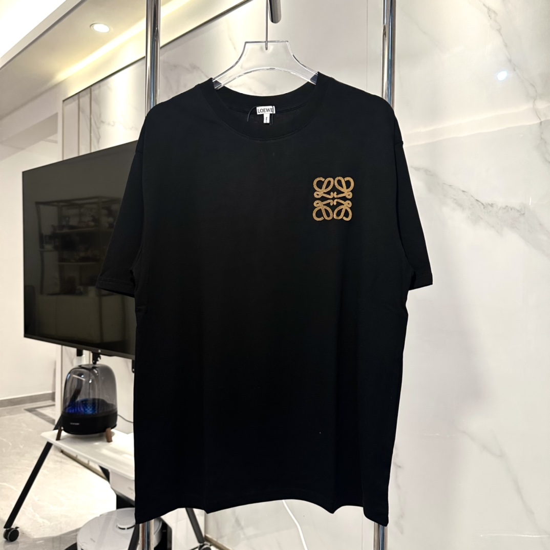 Loewe 24-SS Embroidered Short Sleeve T-Shirt with Custom Logo in Black and White