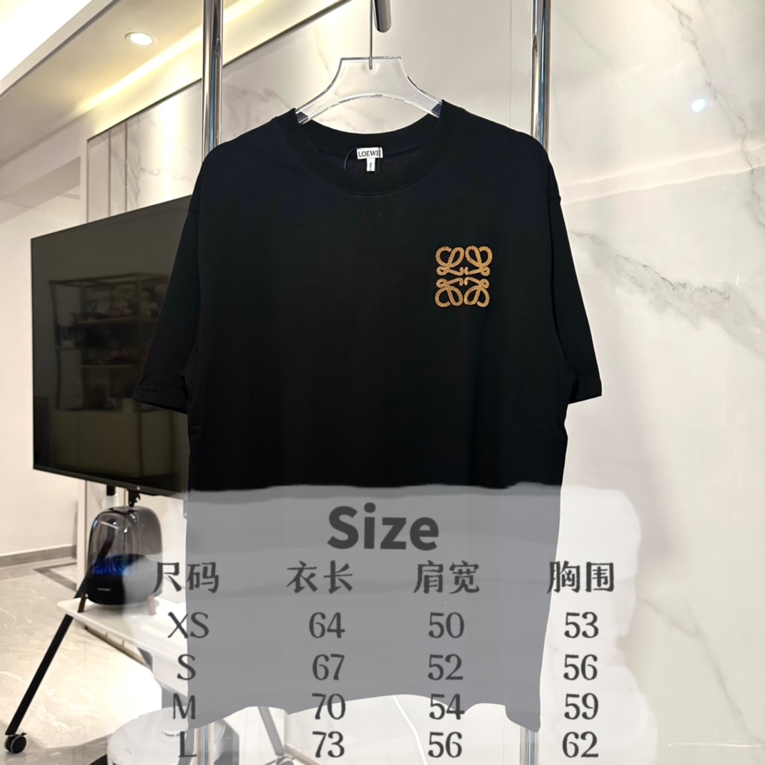Loewe 24-SS Embroidered Short Sleeve T-Shirt with Custom Logo in Black and White - 图片 9