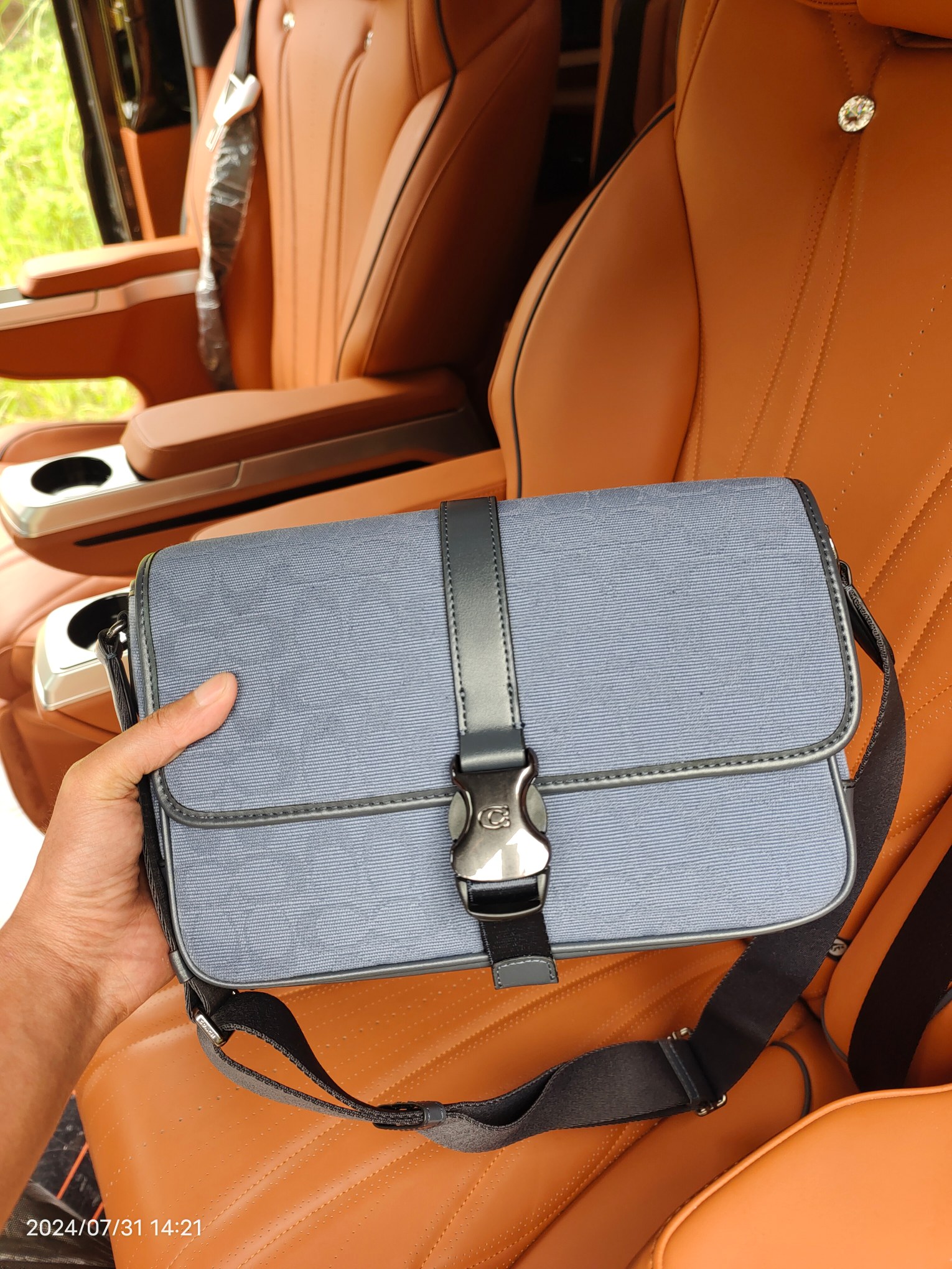 Coach COACH/蔻驰CU041浅蓝布配皮新款男包袋相机包 CU202 LEAGUE信使包尺寸29/7/20cm