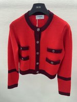 Chanel Clothing Cardigans Coats & Jackets Knit Sweater Red Knitting Wool Fall/Winter Collection