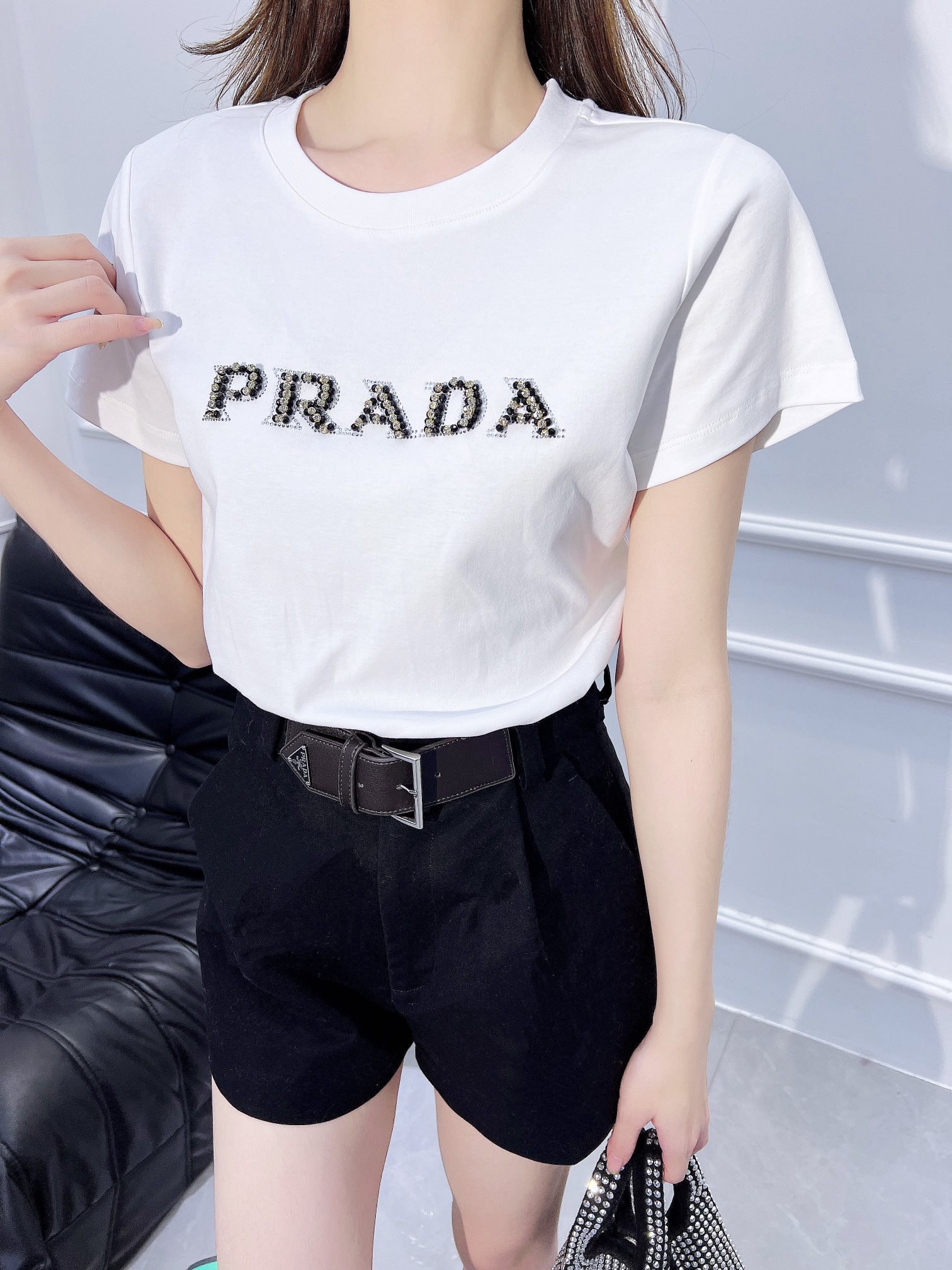 Vendre de haute qualité
 Prada Vêtements T-Shirt Réplique pour pas cher
 Série printemps Manches courtes