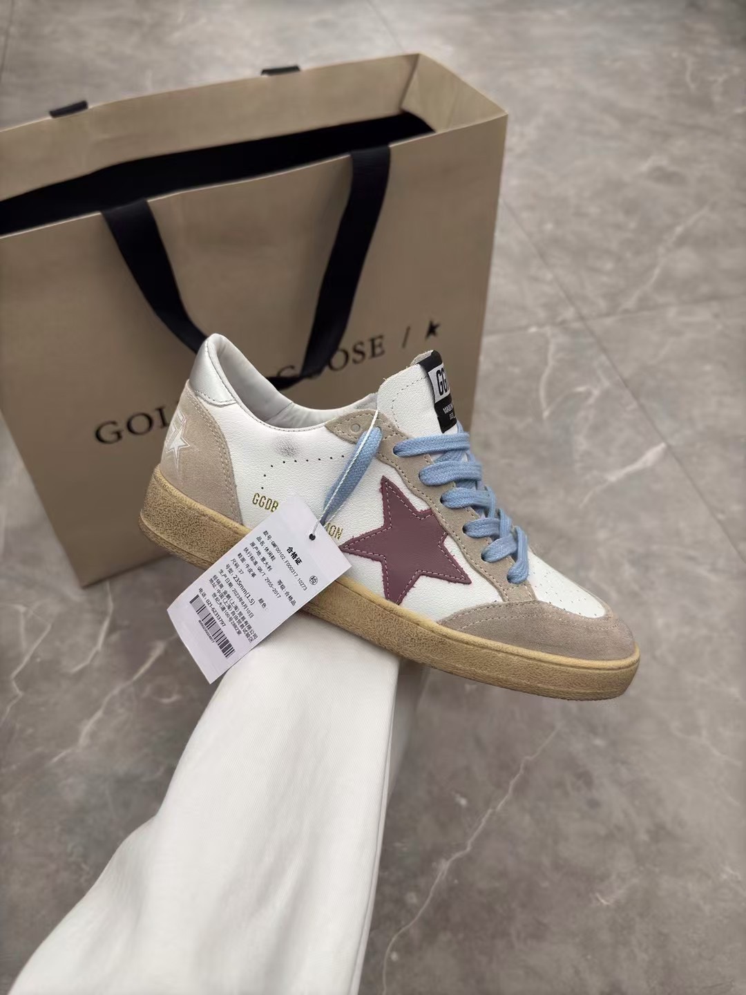 Golden Goose Ball Star Sneakers - Silver Heel, Brown Star - Limited Edition
