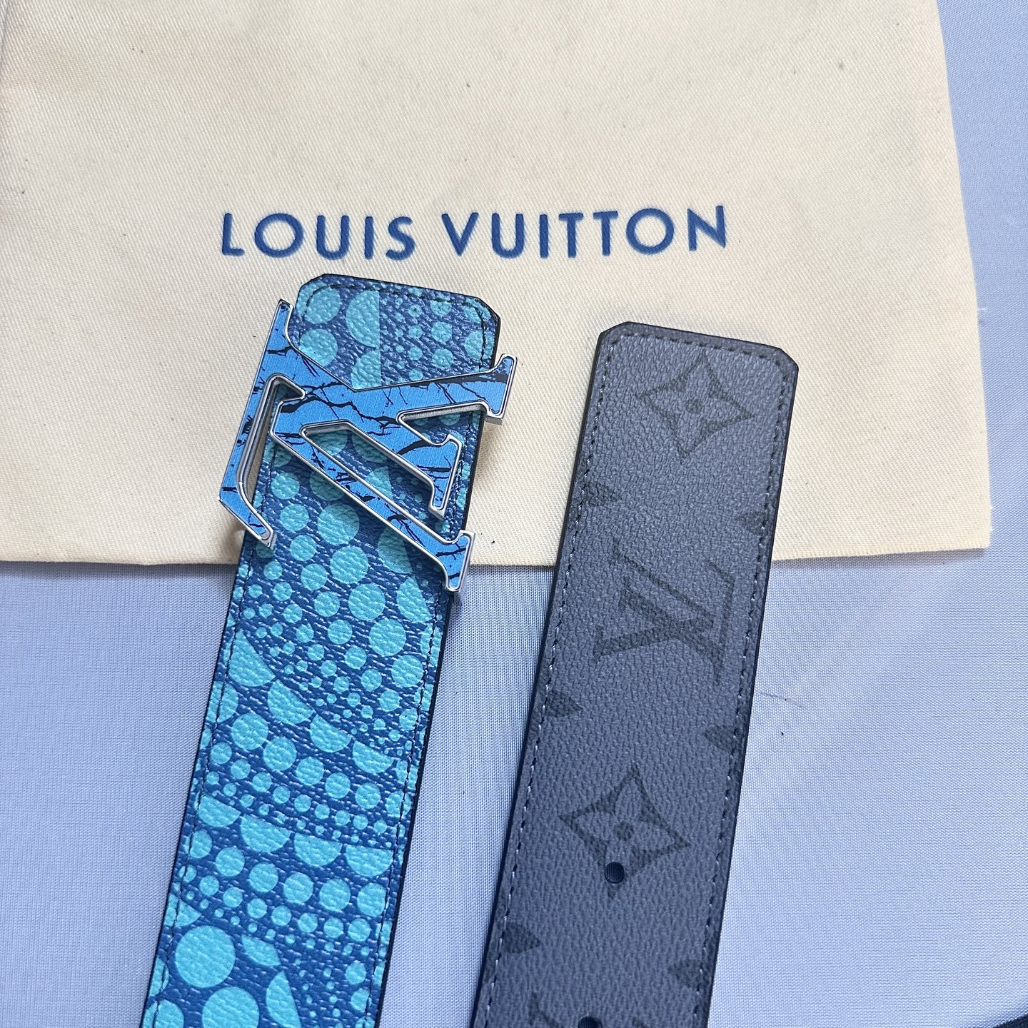L0UIS VUITT0N 專櫃最新升級版本 寬度40毫米 全新訂製帆布灰色花搭配絲印藍色花紋帆布底