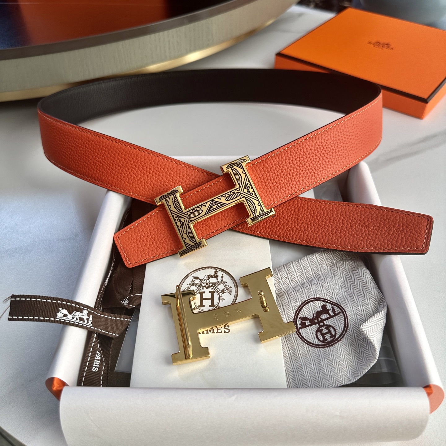 Hermès P255 二面使い可能な高級レザーウエストバンド