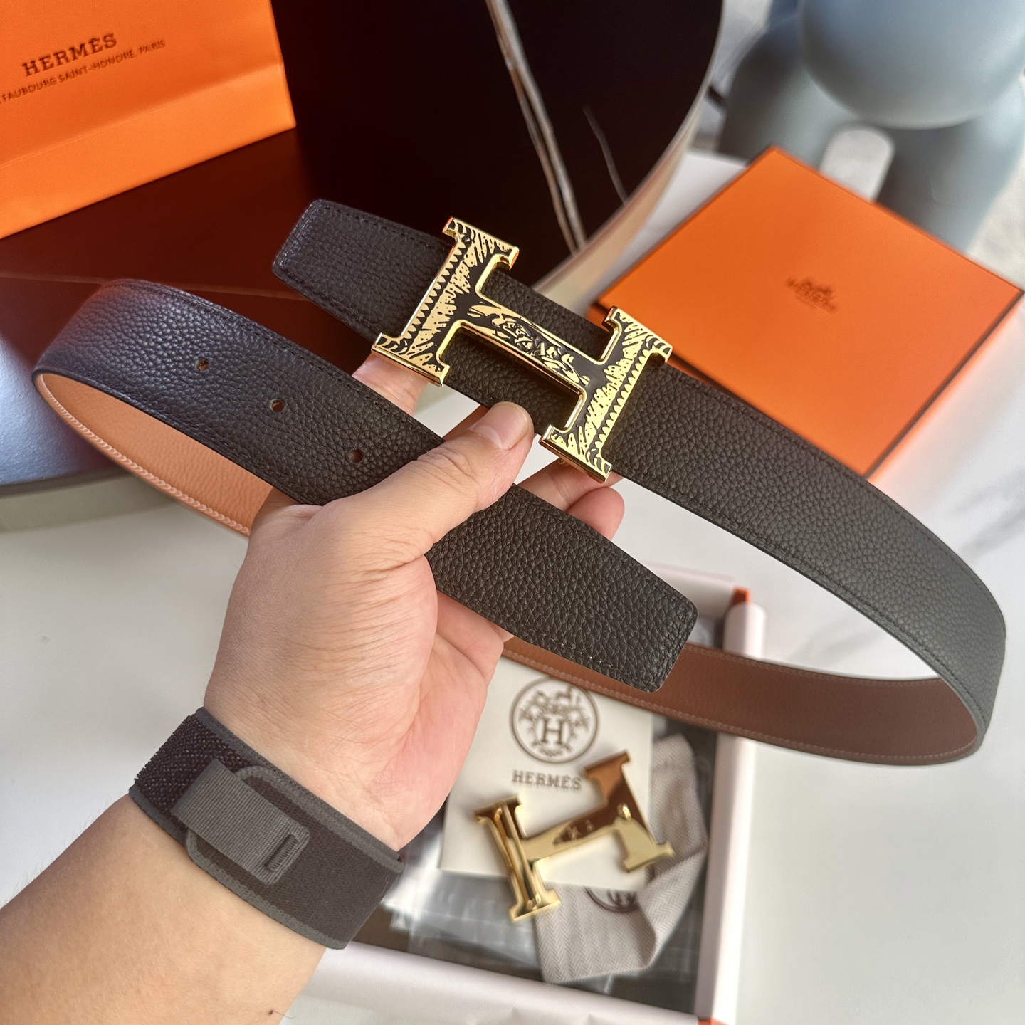 HermeS P255 原版包裝ダブルフェイス ライチ紋Togo皮