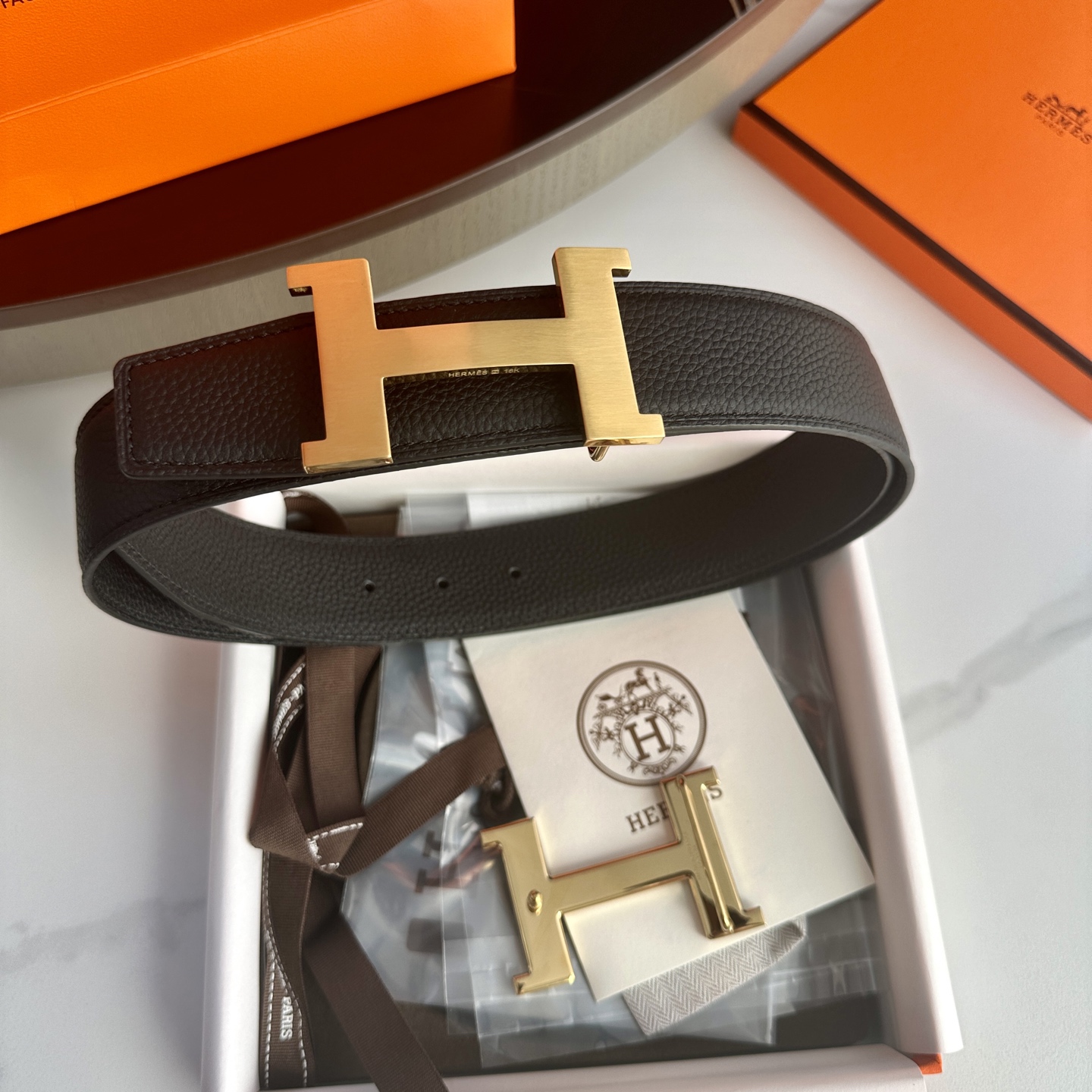Hermès P255 ダブルサイドリザードパターンレザー ショートベルト