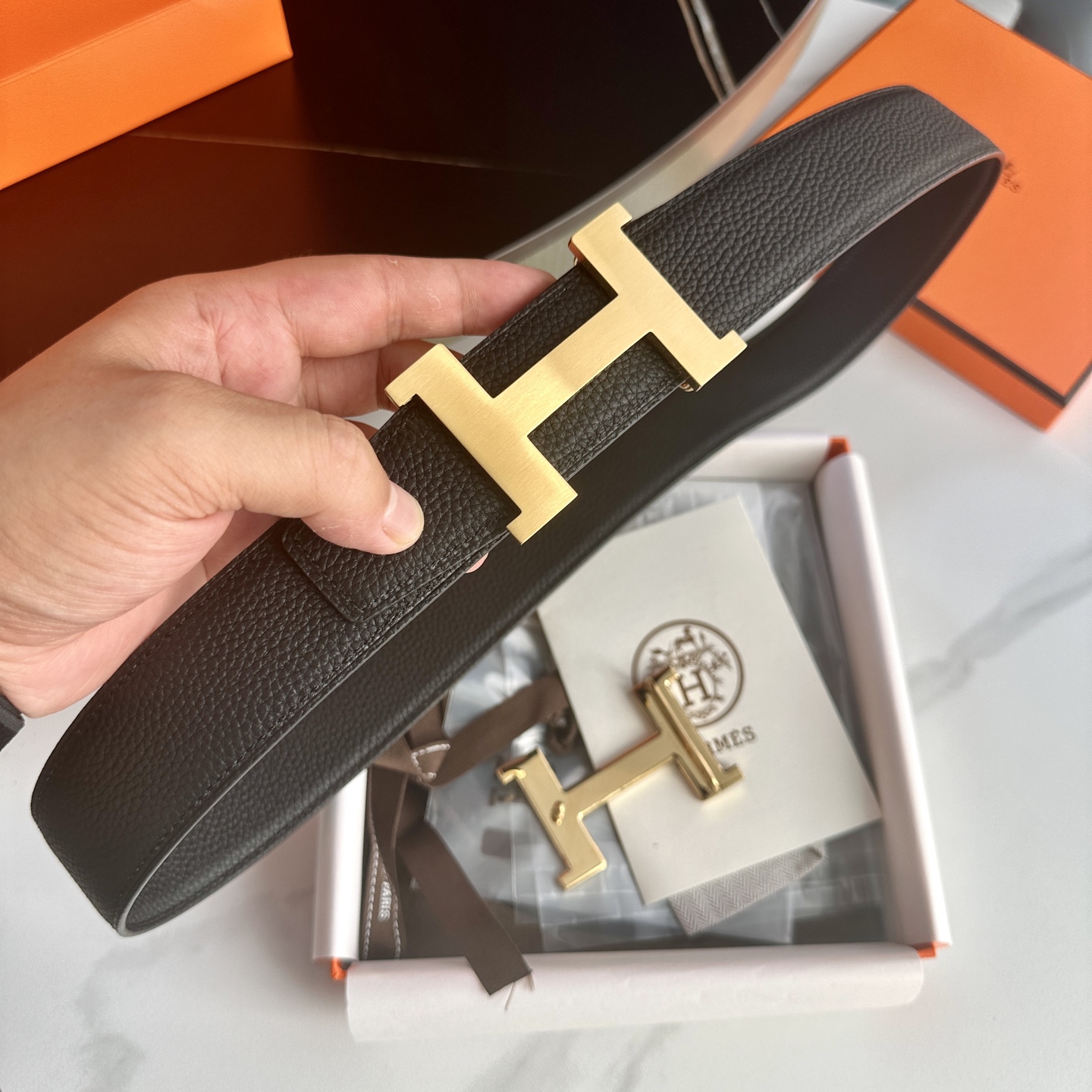 Hermès P255 ダブルサイドリザードパターンレザー ショートベルト
