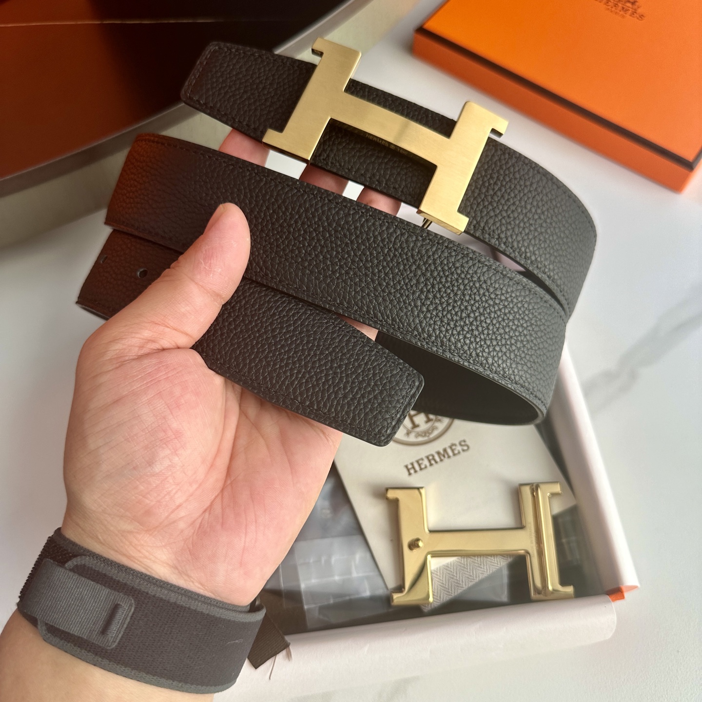 Hermès P255 ダブルサイドリザードパターンレザー ショートベルト