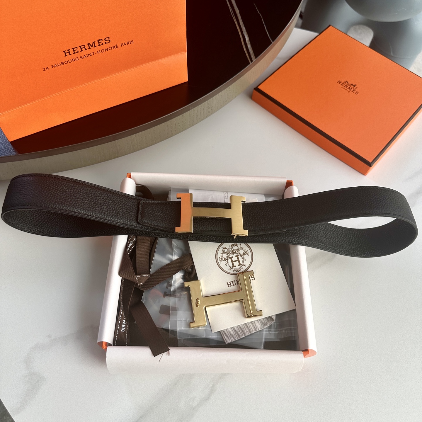 Hermès P255 ダブルサイドリザードパターンレザー ショートベルト