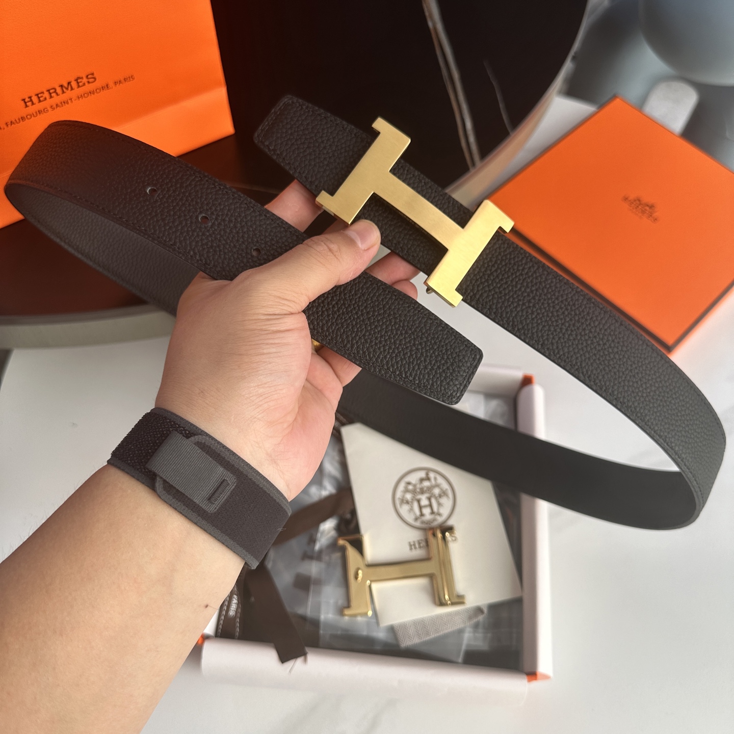 Hermès P255 ダブルサイドリザードパターンレザー ショートベルト