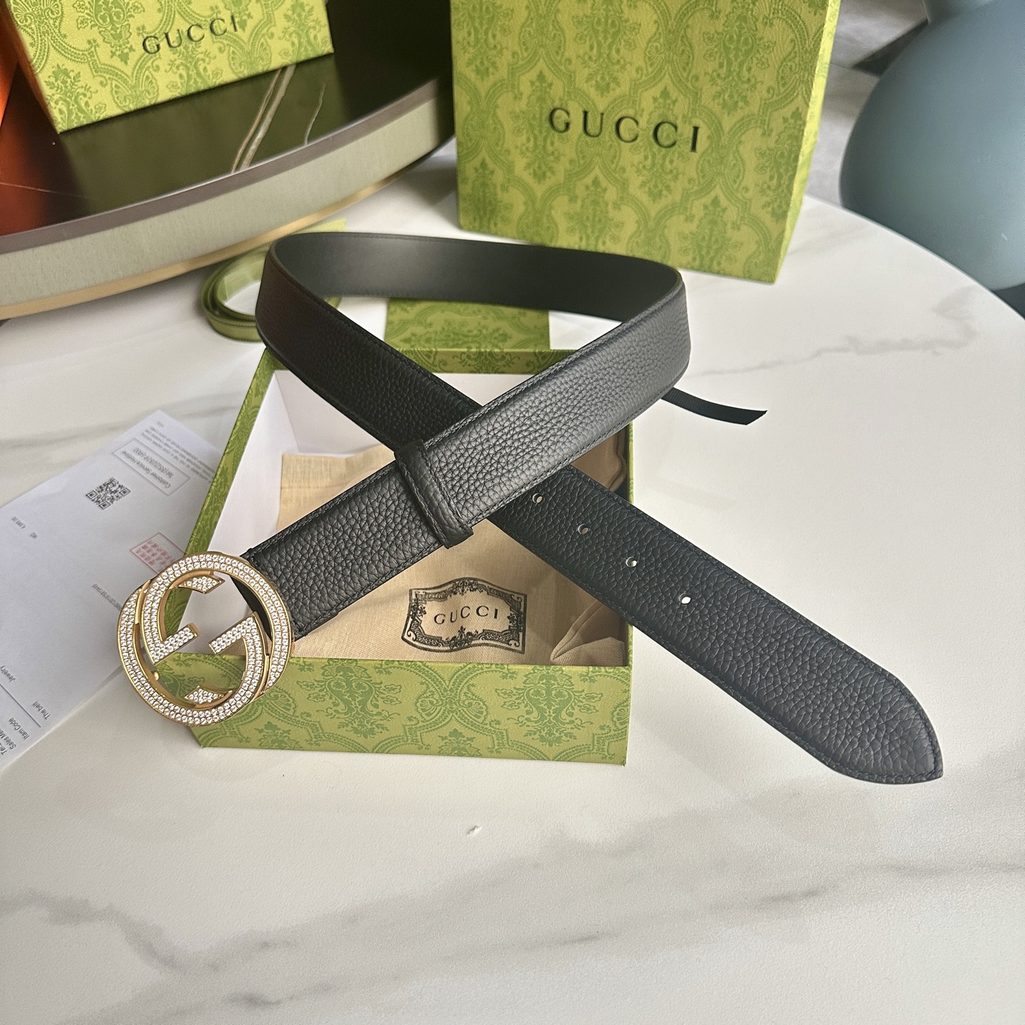 GUCCI P392 男性用ダブルGバックルレザーベルト