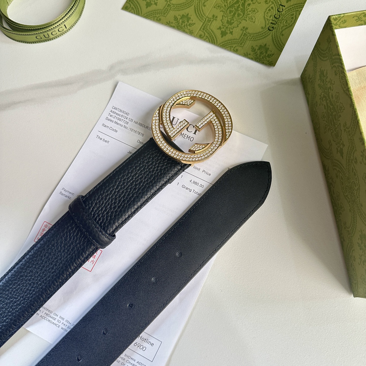 GUCCI P392 男性用ダブルGバックルレザーベルト