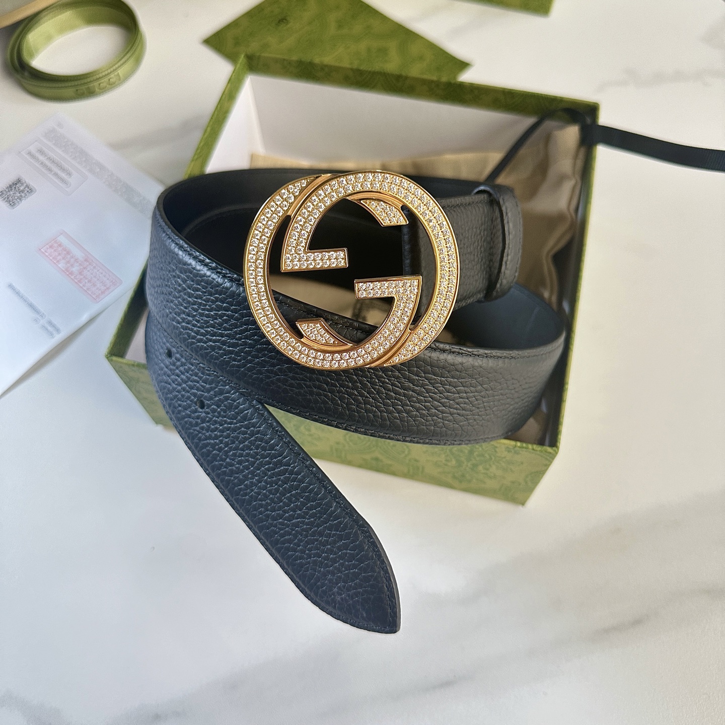 GUCCI P392 男性用ダブルGバックルレザーベルト