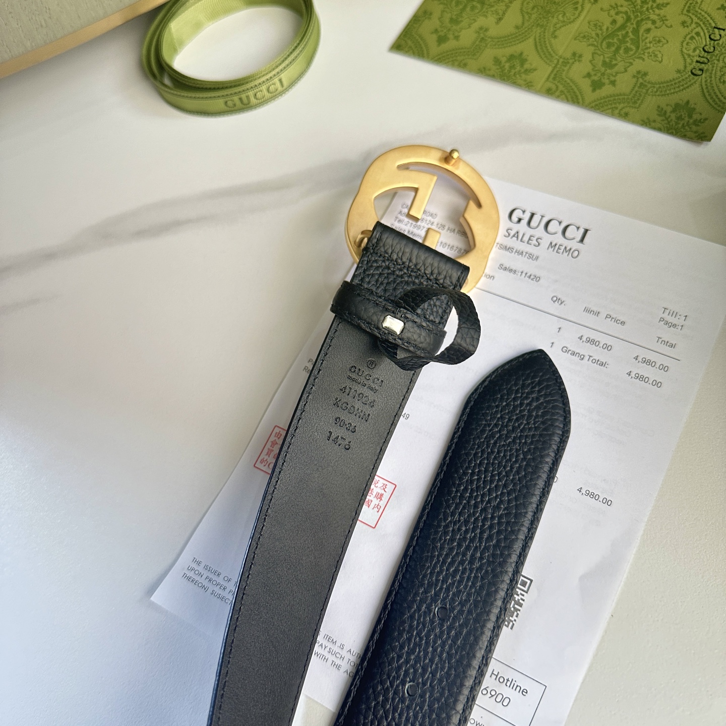 GUCCI P392 男性用ダブルGバックルレザーベルト