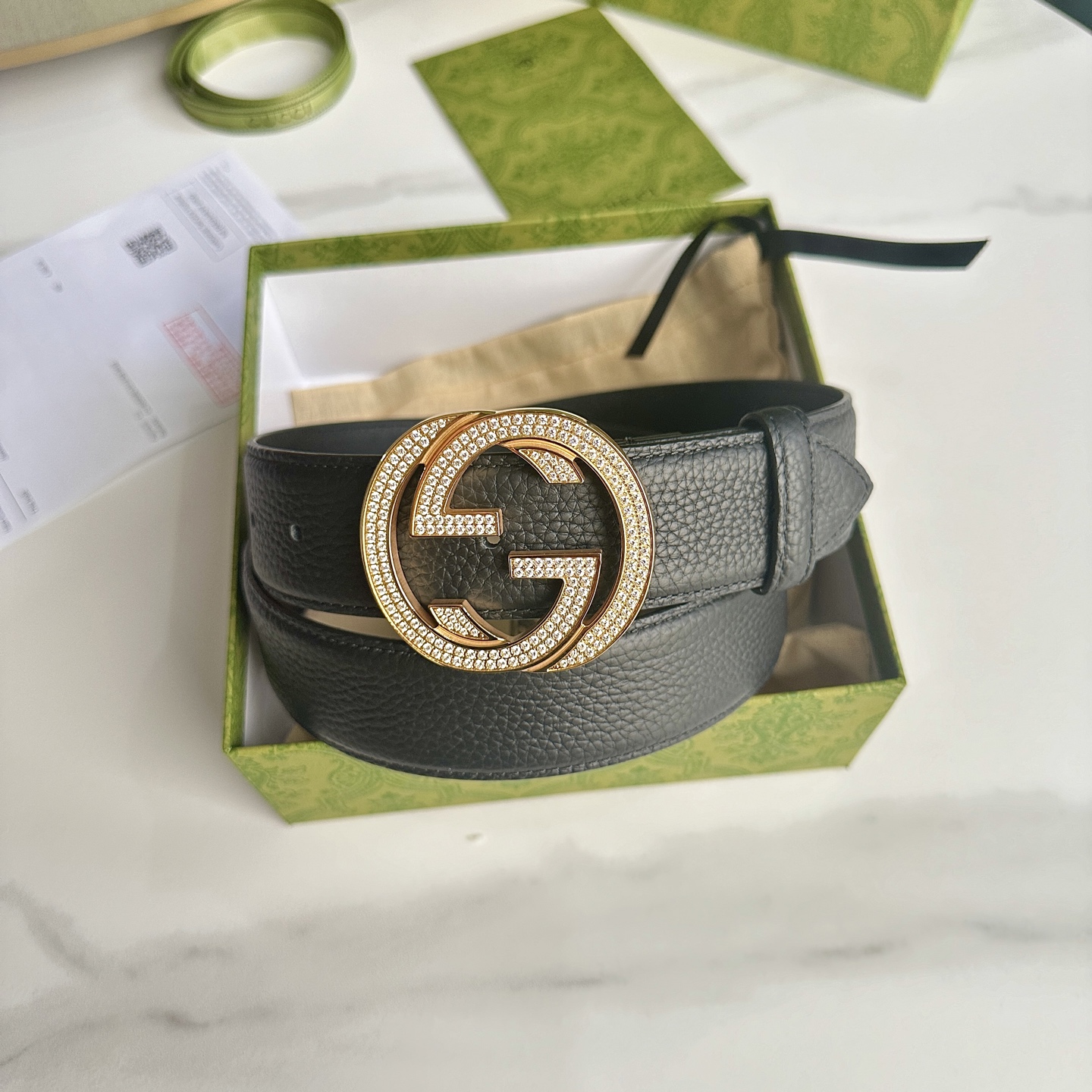 GUCCI P392 男性用ダブルGバックルレザーベルト