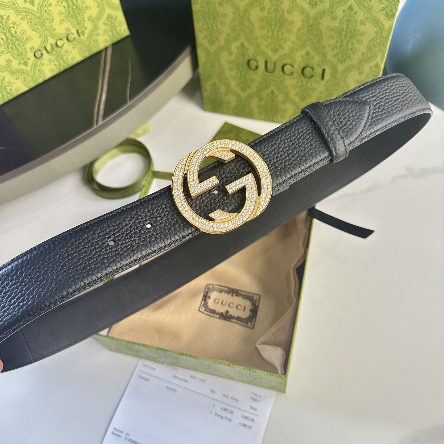 GUCCI P392 男性用ダブルGバックルレザーベルト