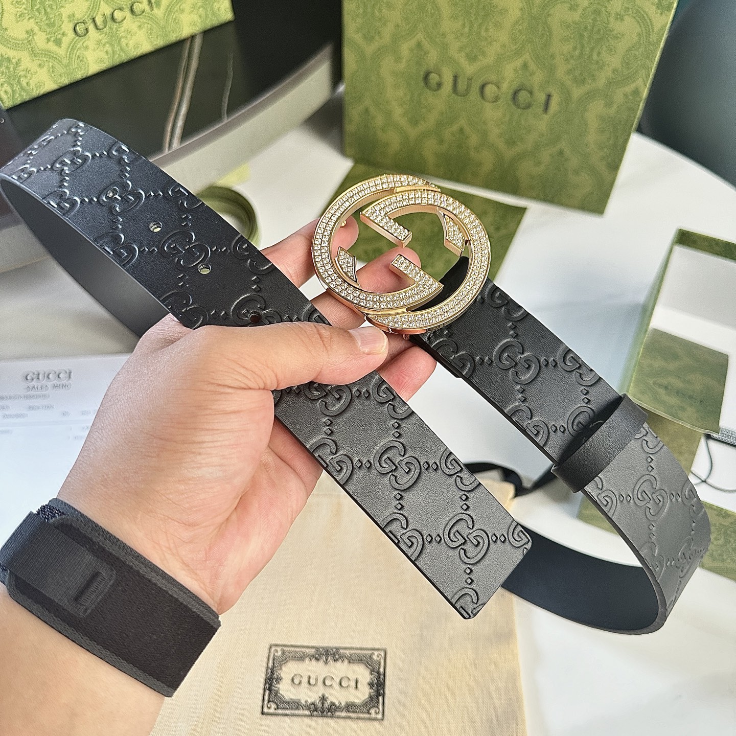 GUCCI メンズ P392 ダブルGバックル 40mm レザー ベルト