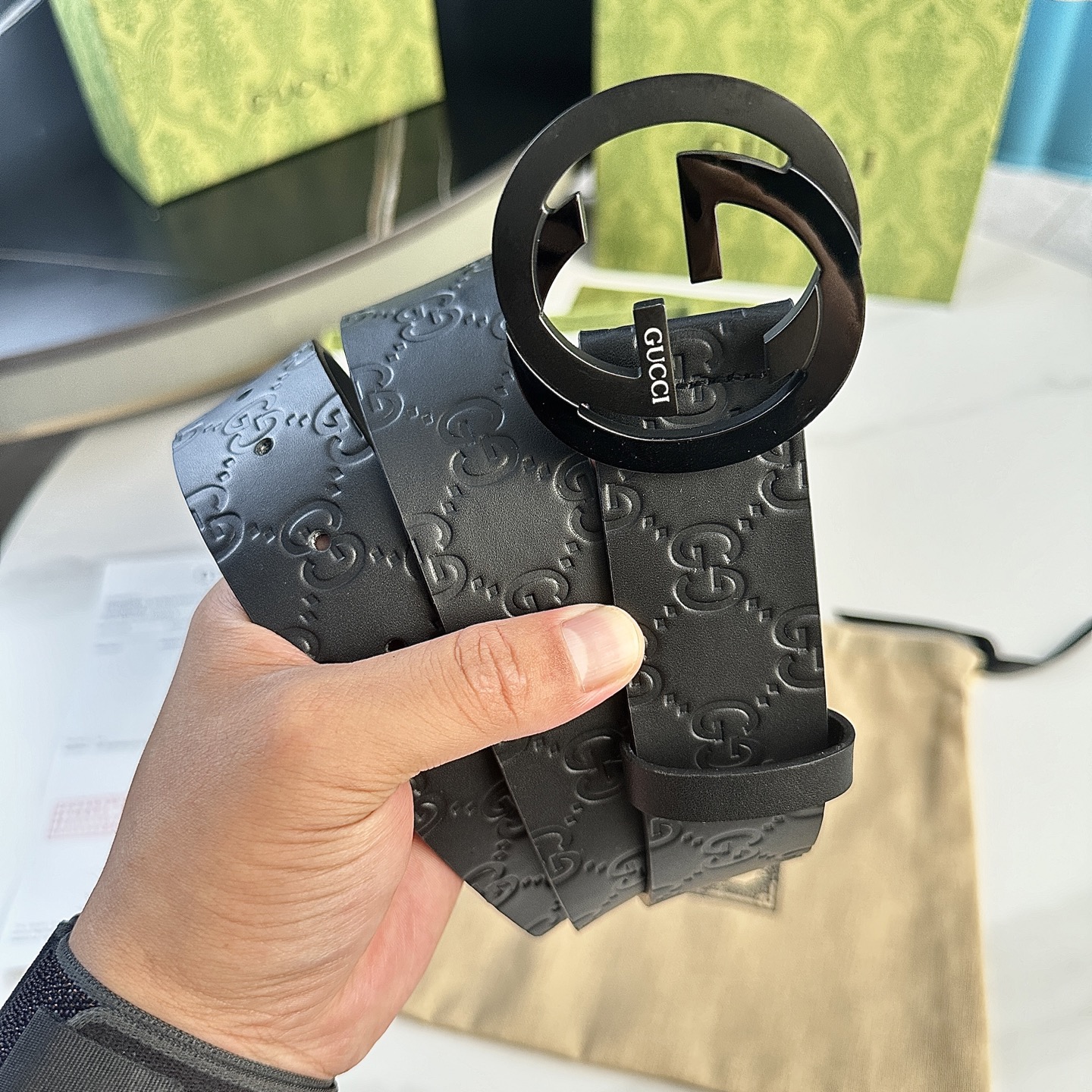 GUCCI P252 メンズウエストベルト - ダブルGバックル