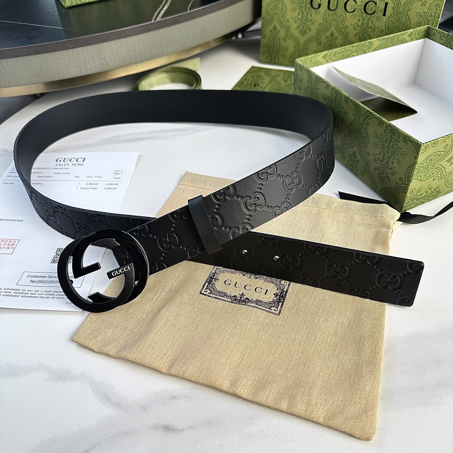 GUCCI P252 メンズウエストベルト - ダブルGバックル