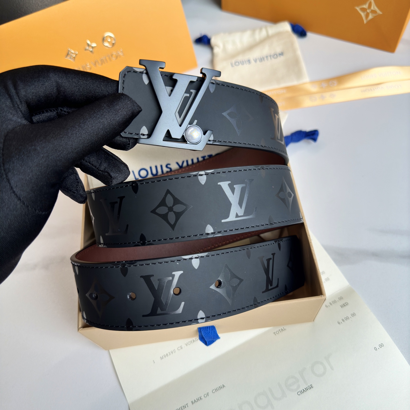 LVMHルイ・ヴィトン メンズダブルフェイスレザーベルト