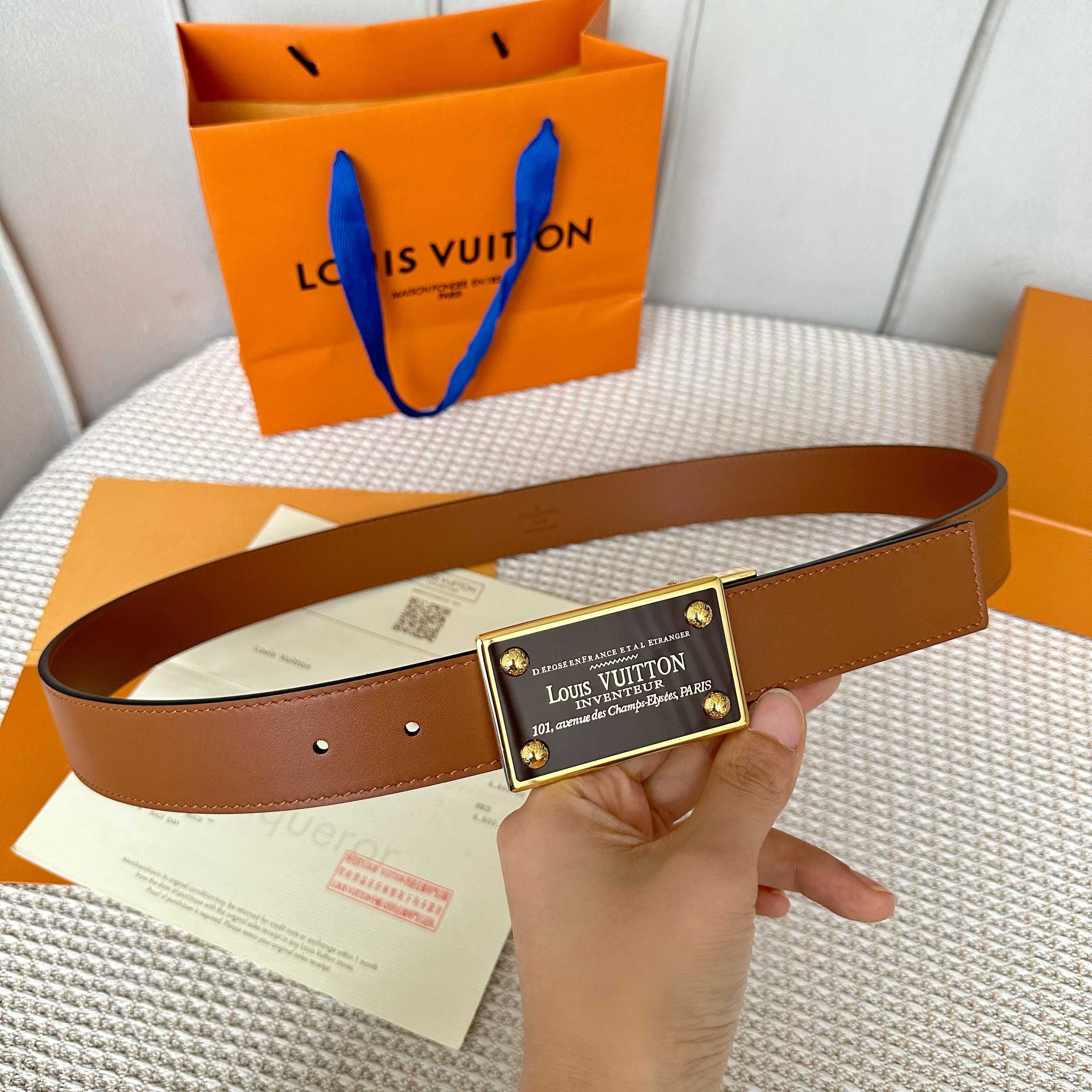 L0UIS VUITT0N P255 男性用ダブルフェイスレザー腰帯 35mm