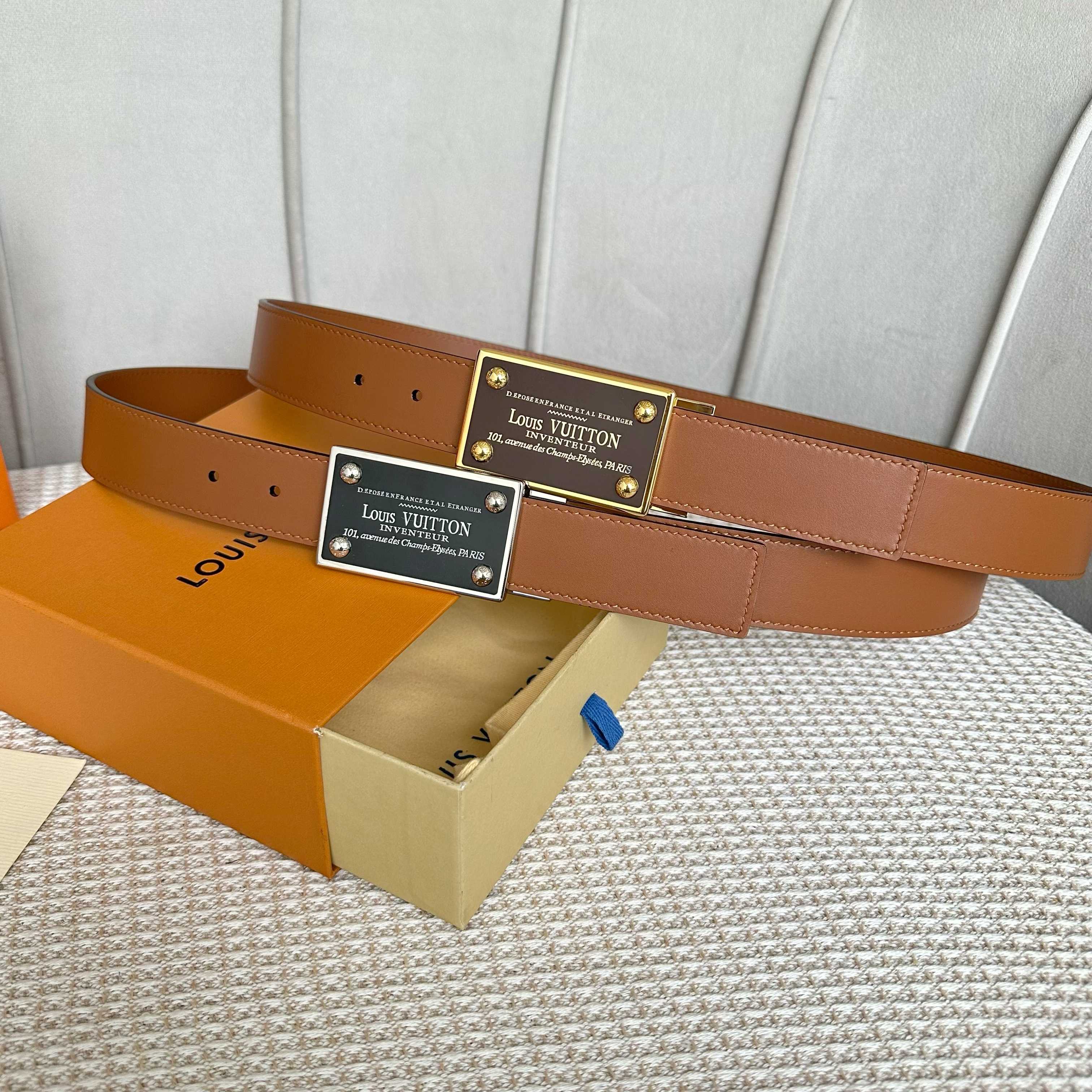 L0UIS VUITT0N P255 男性用ダブルフェイスレザー腰帯 35mm