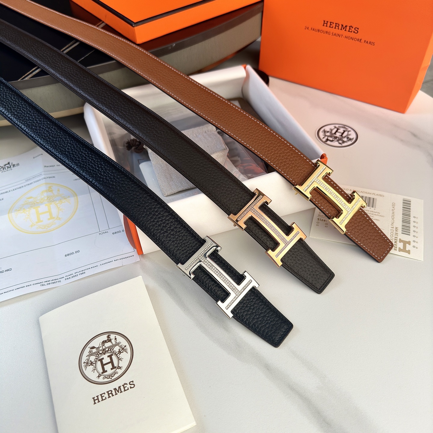 Luxury HermeS P426 Men’s Belt: 32mm Togo Leather, Gold Diamond Button, Stylish Waist Accessory - 图片 6