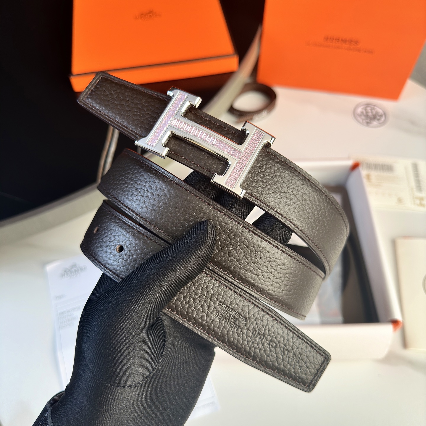 Luxury Hermes P426 Leather Belt with Gold Diamond Button for Men’s Waist Taste - 图片 2