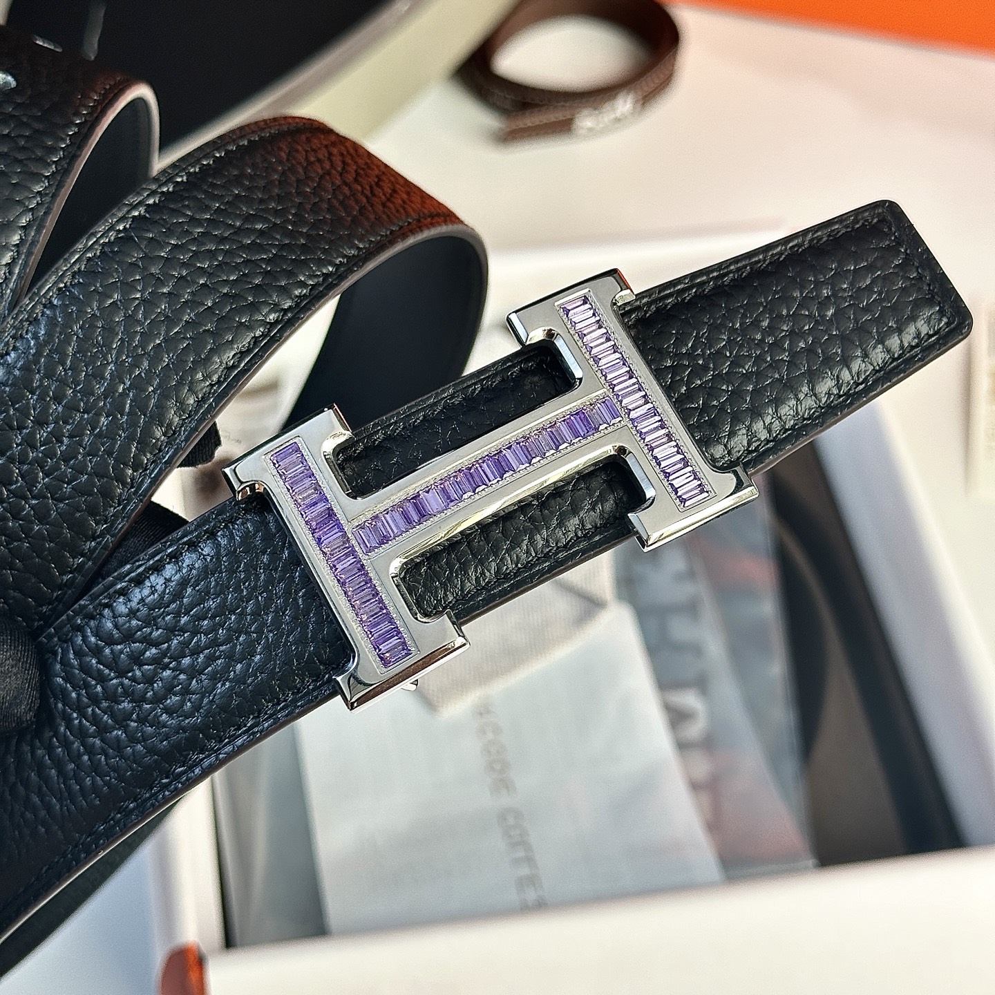 Luxury HermeS P426 P.O.S. Men’s Belt with 32mm Togo Leather and Gold Diamond Button - 图片 3