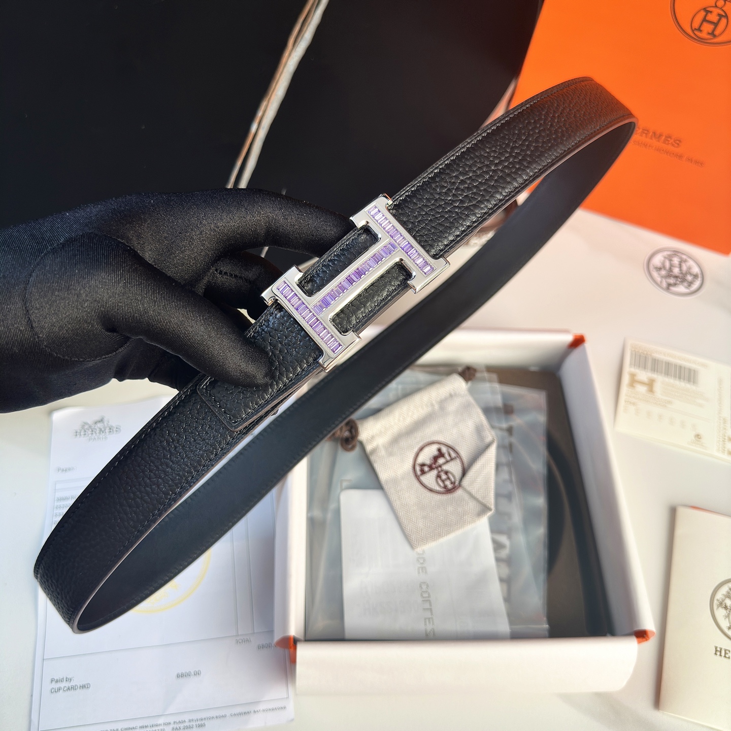 Luxury HermeS P426 P.O.S. Men’s Belt with 32mm Togo Leather and Gold Diamond Button - 图片 4