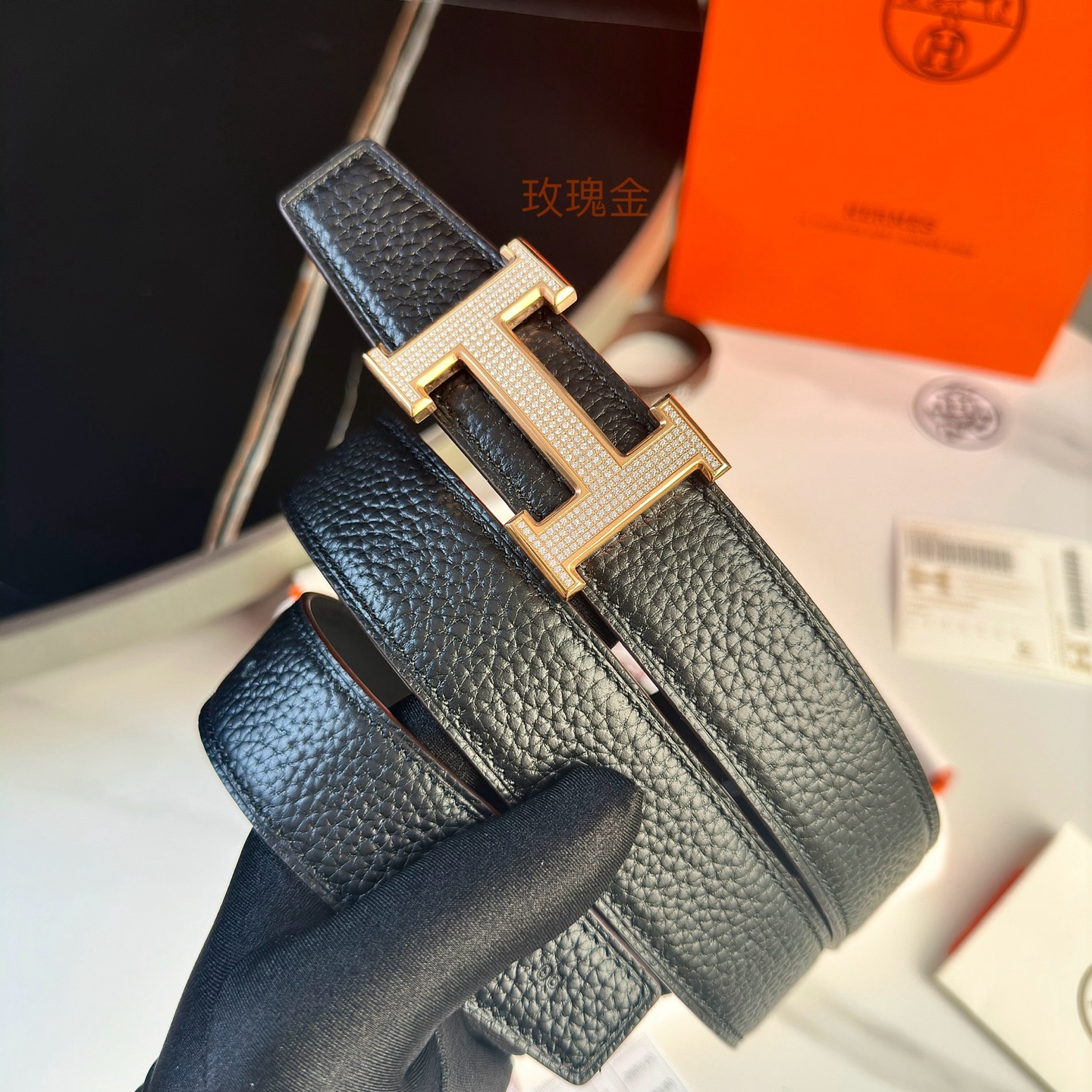 Luxury HermeS P426 P.O.S. Mass Belt with 32mm Togo Leather and Gold Diamond Button - 图片 2