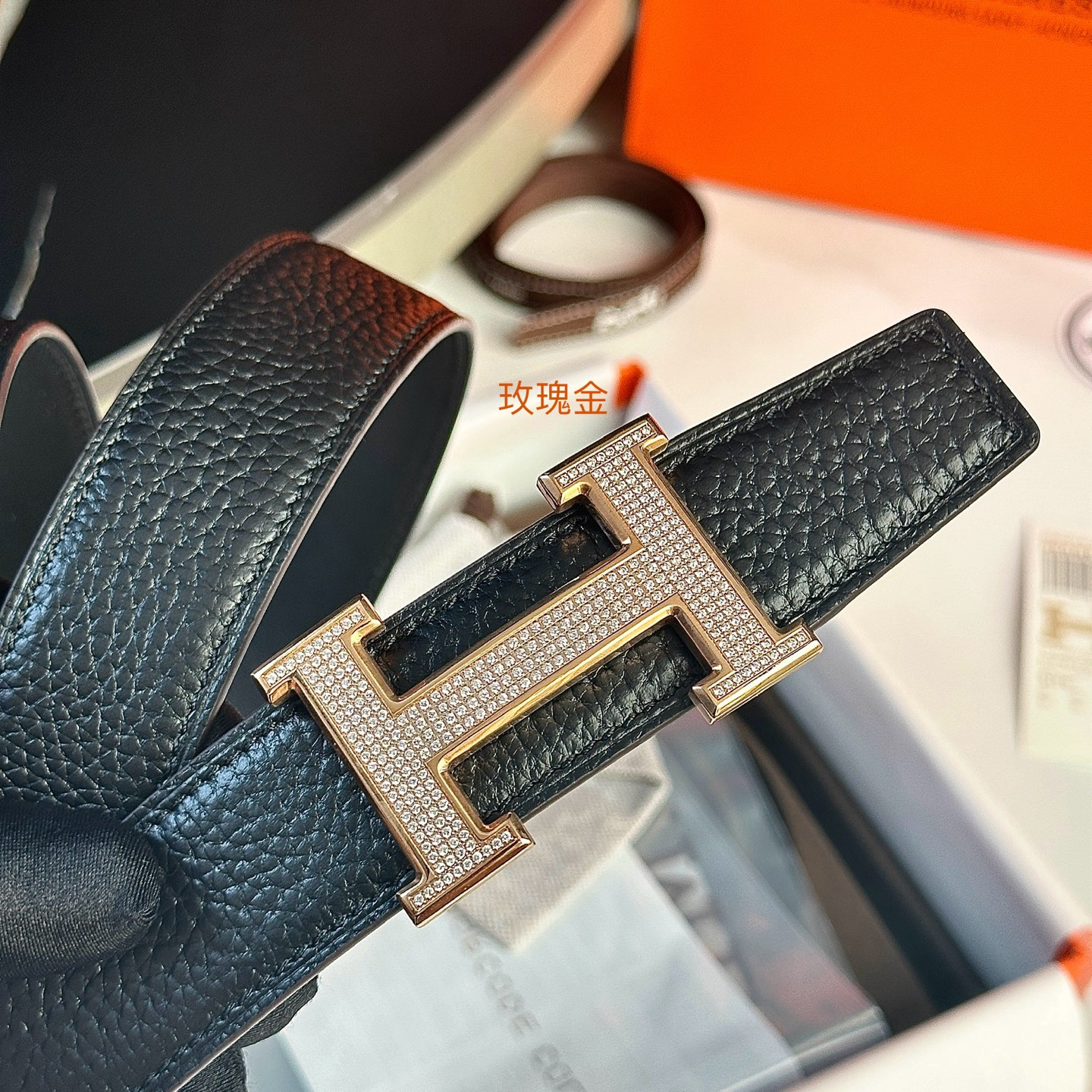 Luxury HermeS P426 P.O.S. Mass Belt with 32mm Togo Leather and Gold Diamond Button - 图片 3