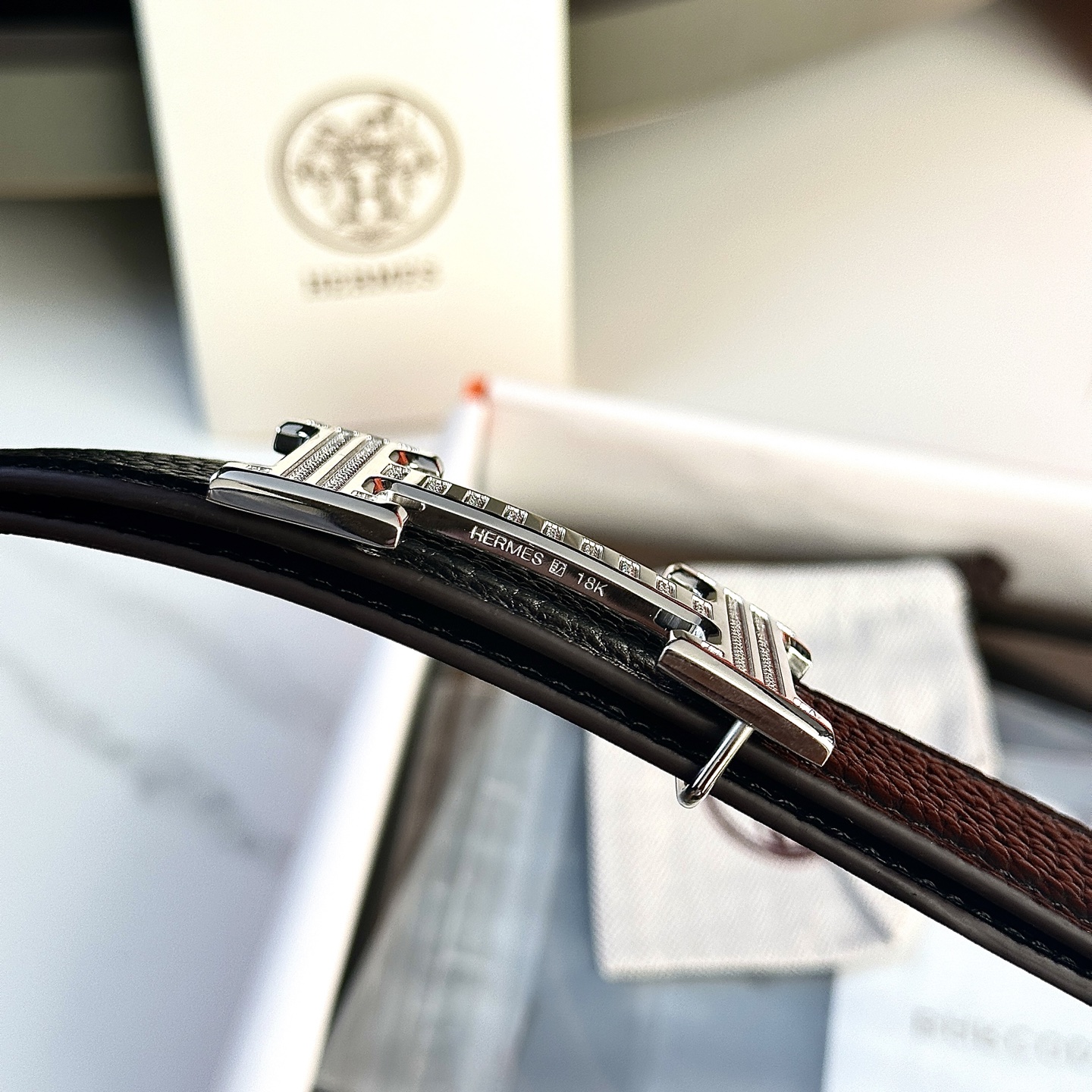 Luxury Hermes P426 Belt with 32mm Togo Leather and Gold Diamond Buckle - 图片 6