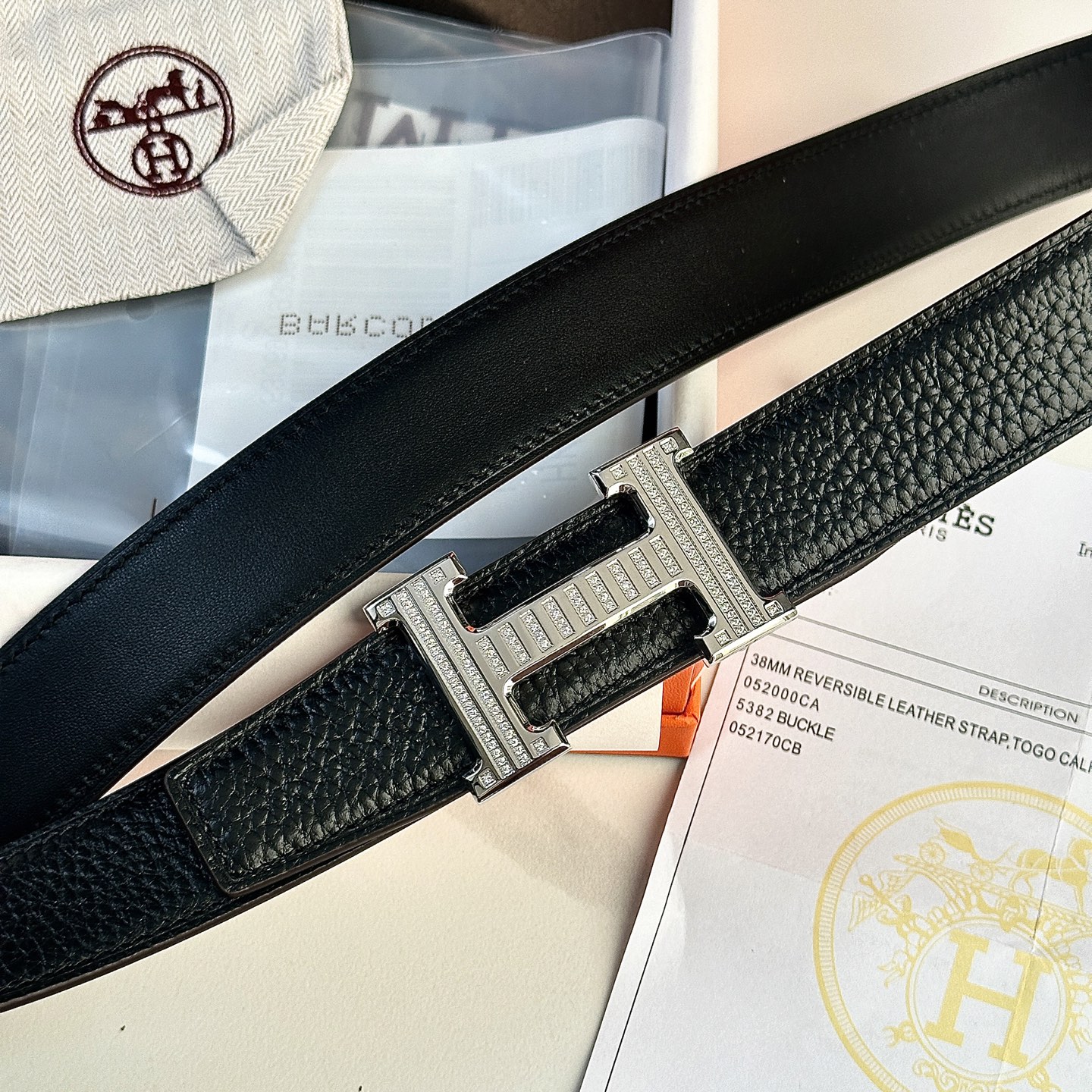 Luxury Hermes P426 Belt with 32mm Togo Leather and Gold Diamond Buckle - 图片 5