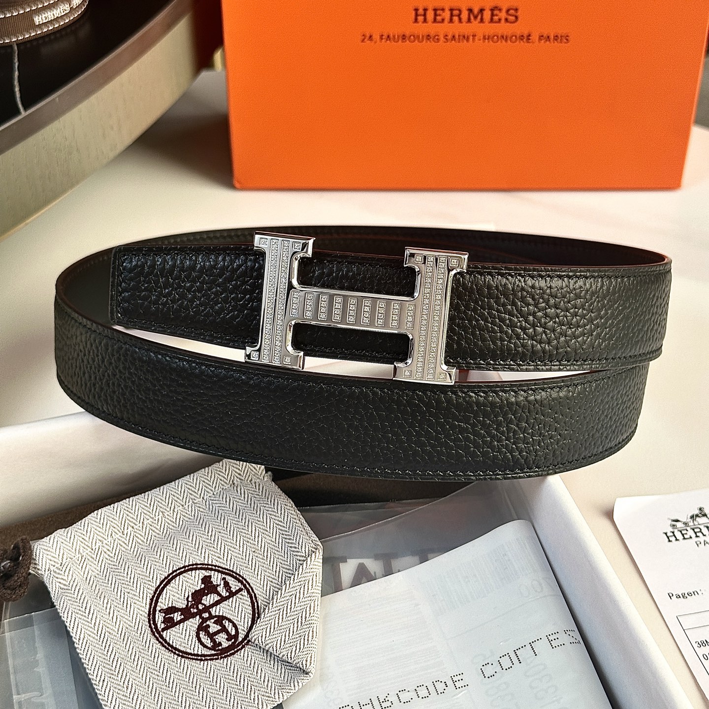 Luxury Hermes P426 Belt with 32mm Togo Leather and Gold Diamond Buckle - 图片 4