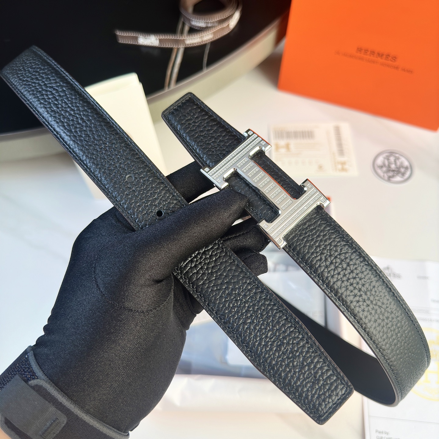 Luxury Hermes P426 Belt with 32mm Togo Leather and Gold Diamond Buckle - 图片 1