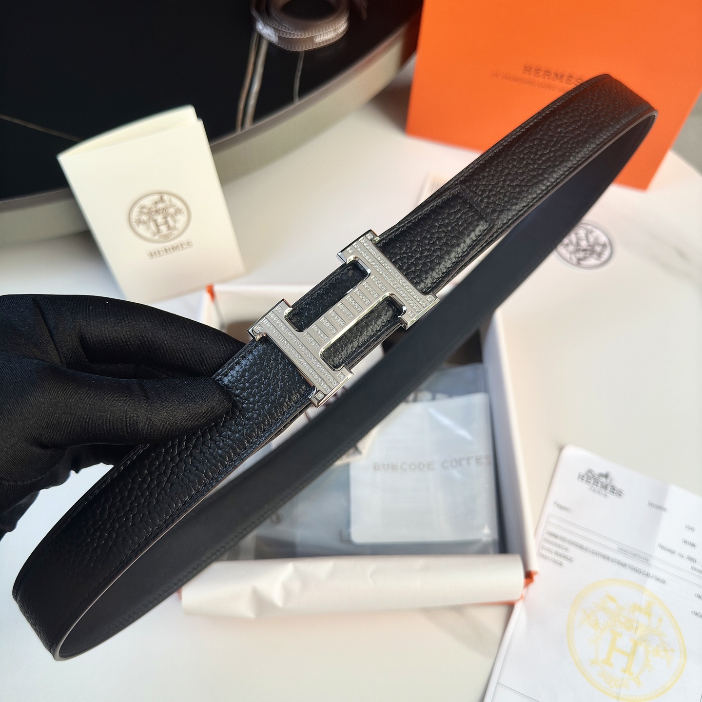 Luxury Hermes P426 Belt with 32mm Togo Leather and Gold Diamond Buckle - 图片 7