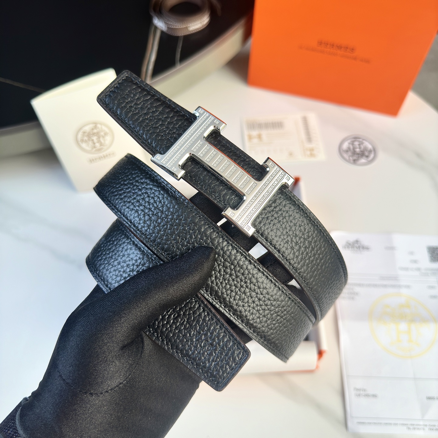 Luxury Hermes P426 Belt with 32mm Togo Leather and Gold Diamond Buckle - 图片 2