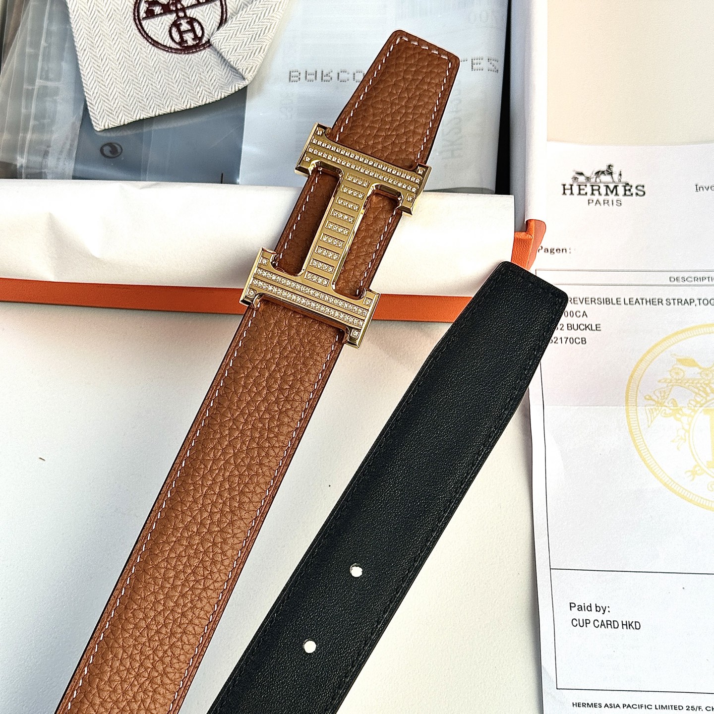 Luxury HermeS P426 P.O.S. Men’s Belt: 32mm Original Togo Leather with Gold Diamond Button - 图片 8