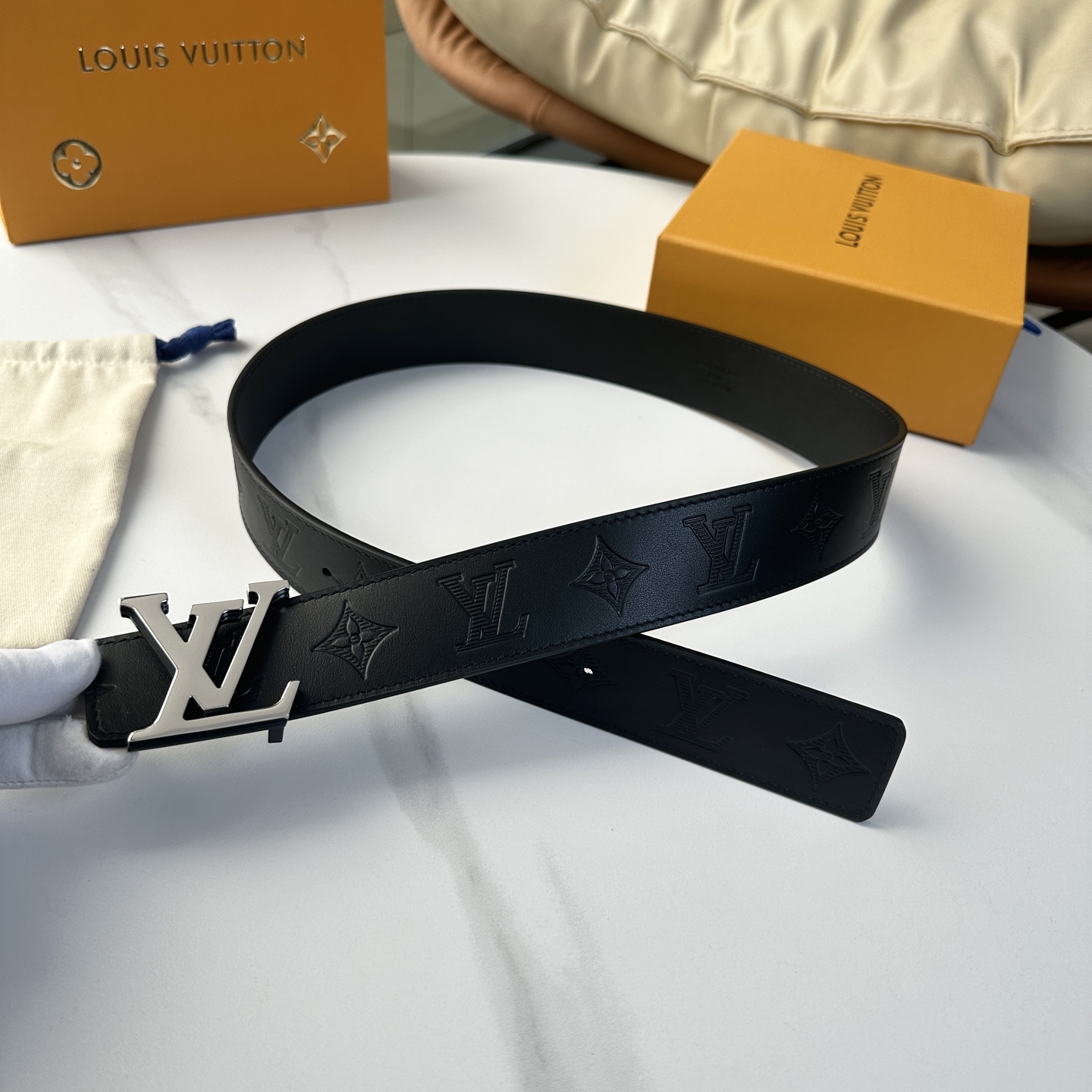 LV Style Beige Leather Men's Belts Lookbook Reference image 1