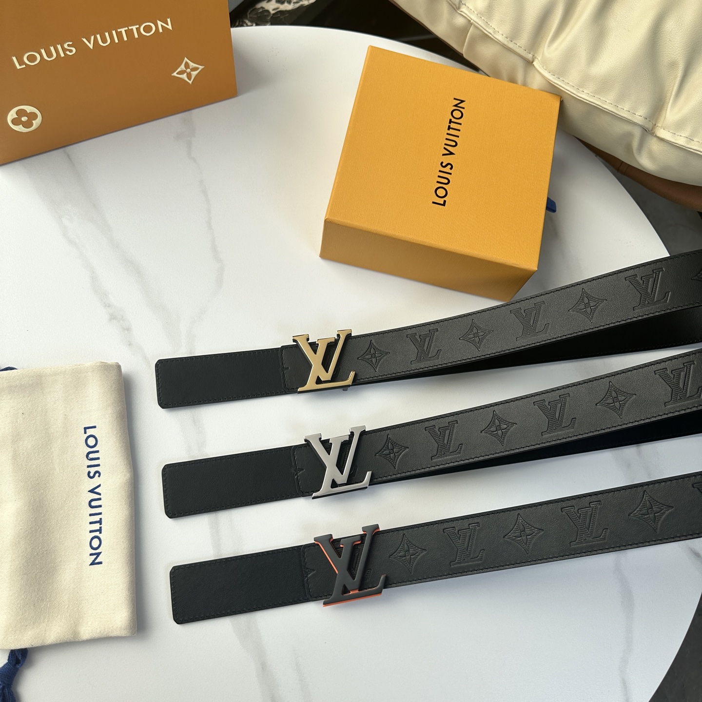 LV Style Beige Leather Men's Belts Men's Belts Men's Belt detail image 8 from source 766532