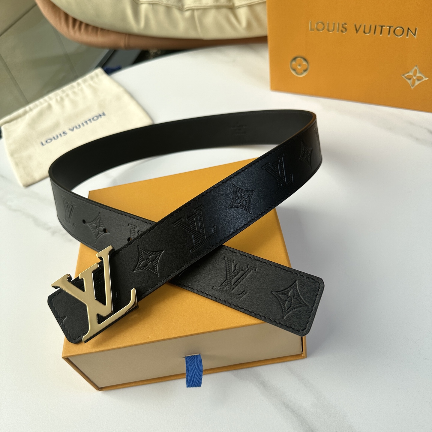 LV Style Beige Leather Men's Belts Lookbook Reference image 1