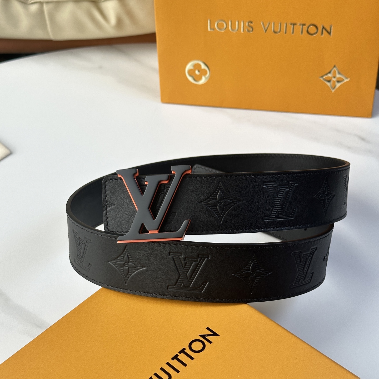 LV Style Beige Leather Men's Belts Lookbook Reference image 2