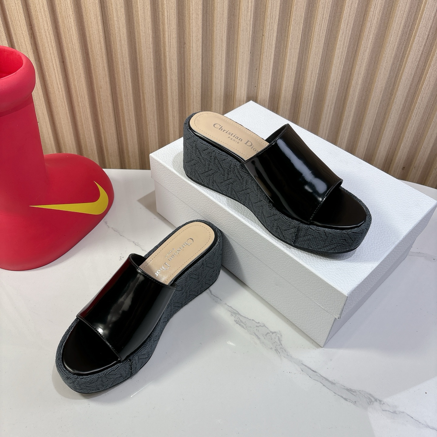 Dior Attitude Wedge Sandals, Black Leather, CD Logo, Women's Mules 7 i1744740047312 8535 0 5