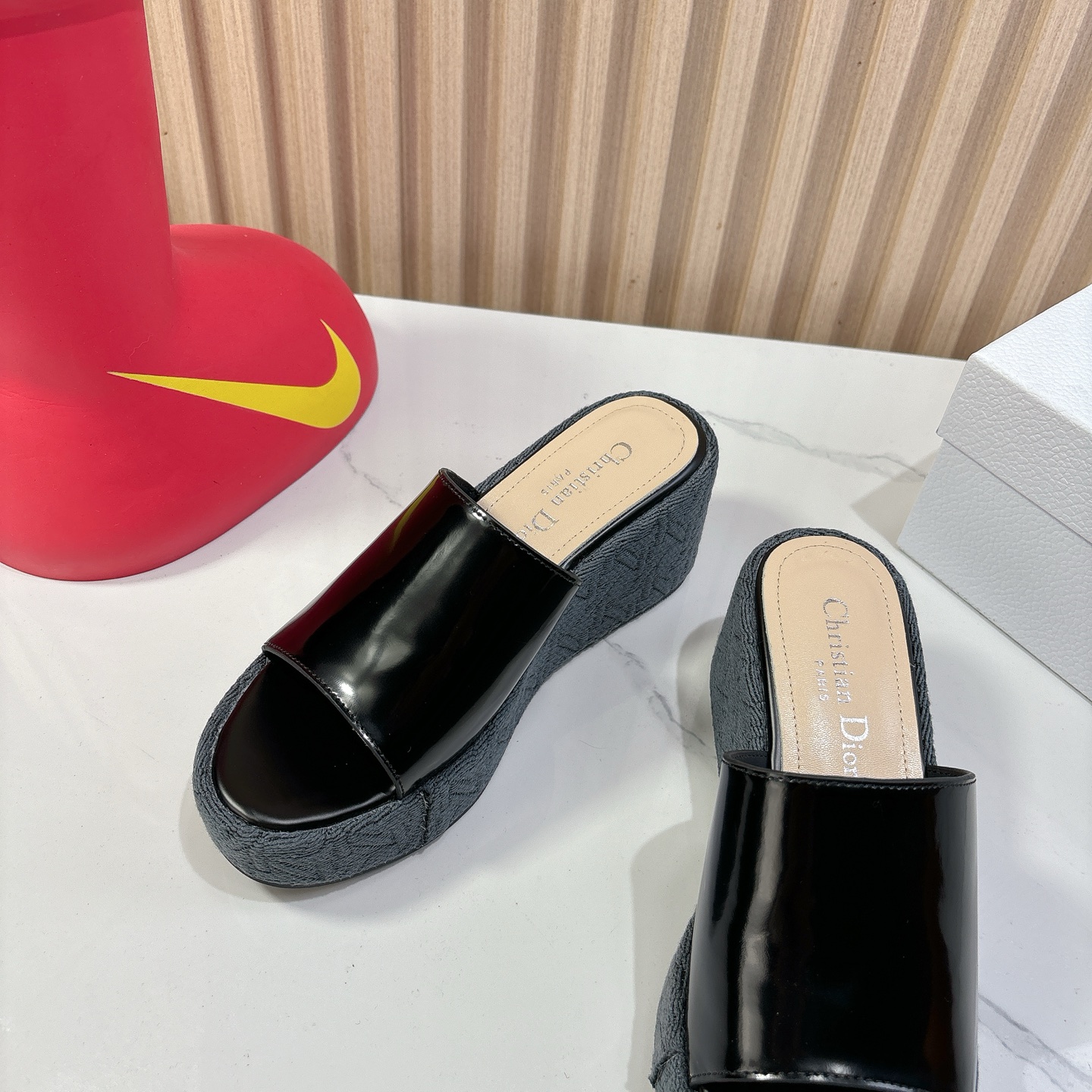 Dior Attitude Wedge Sandals, Black Leather, CD Logo, Women's Mules 5 i1744740047350 3087 0 3