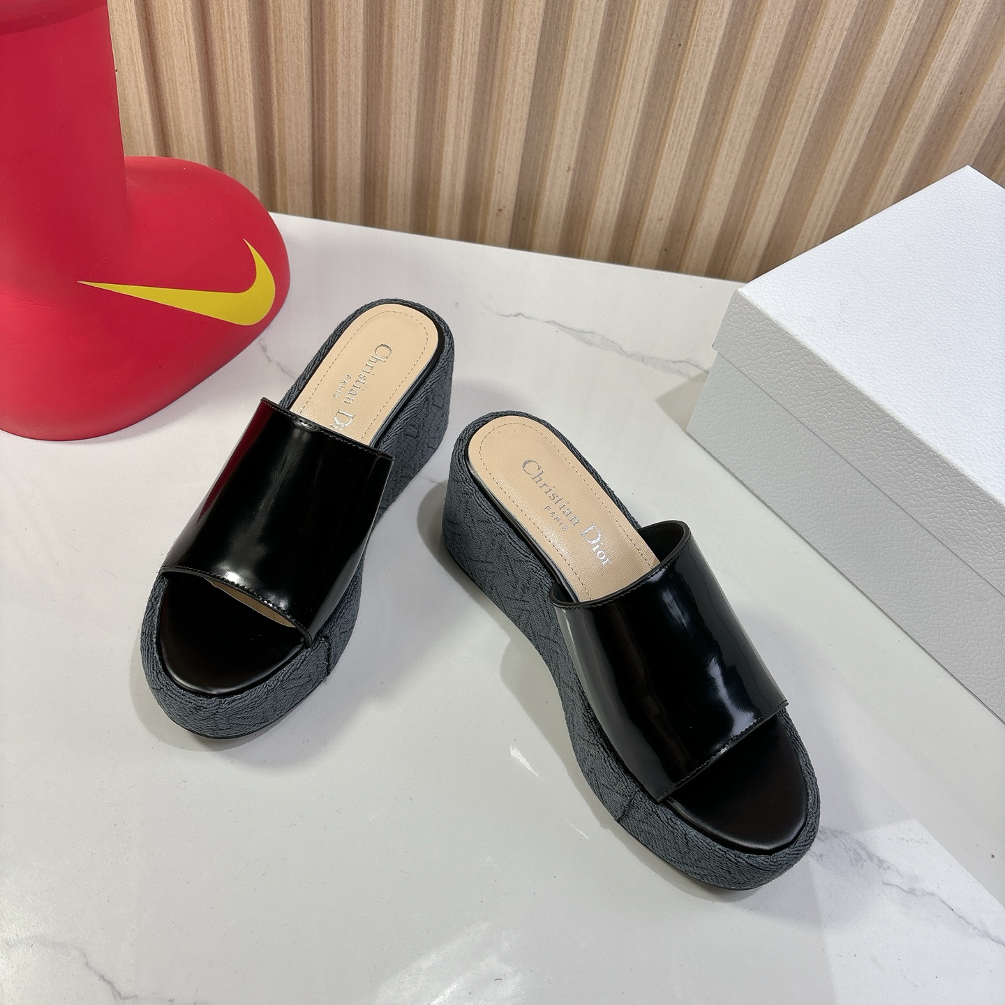 Dior Attitude Wedge Sandals, Black Leather, CD Logo, Women's Mules 4 i1744740047350 6139 0 2