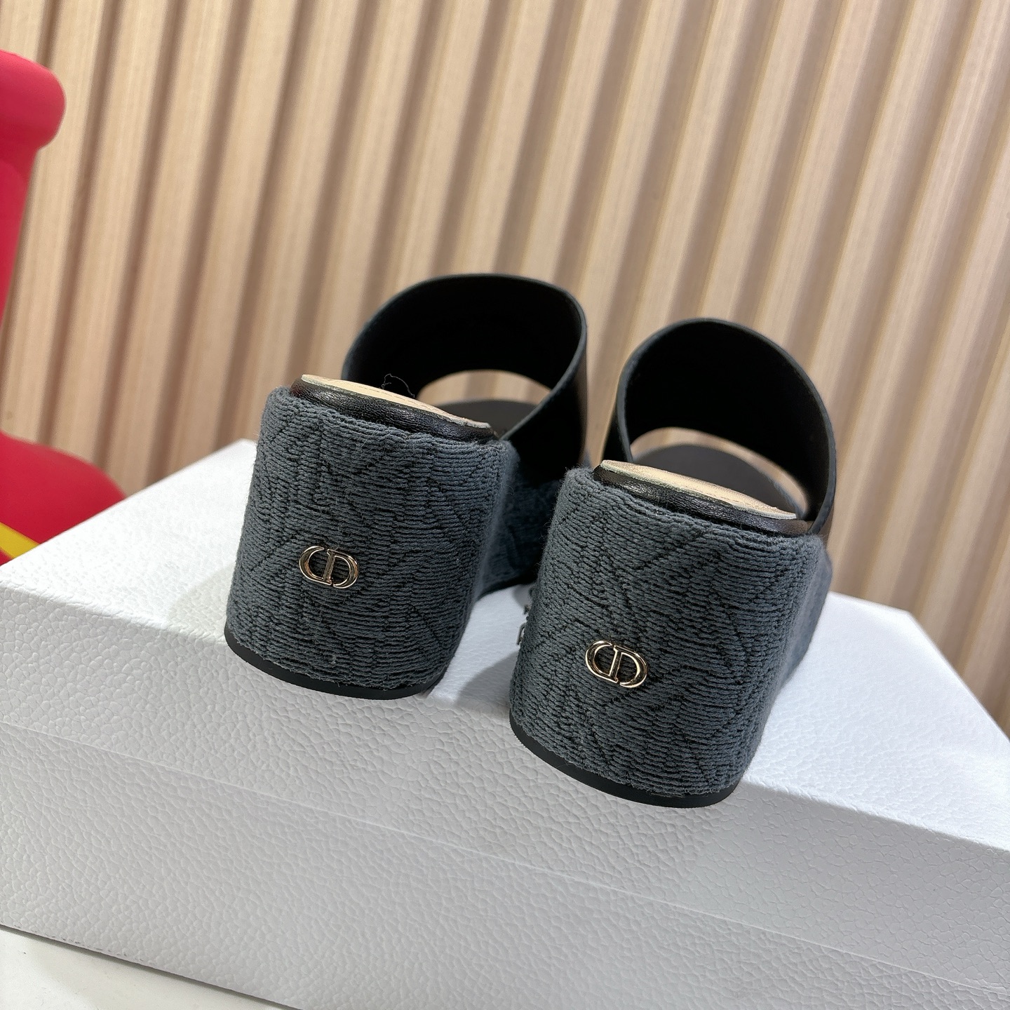 Dior Attitude Wedge Sandals, Black Leather, CD Logo, Women's Mules 8 i1744740047359 5904 0 6