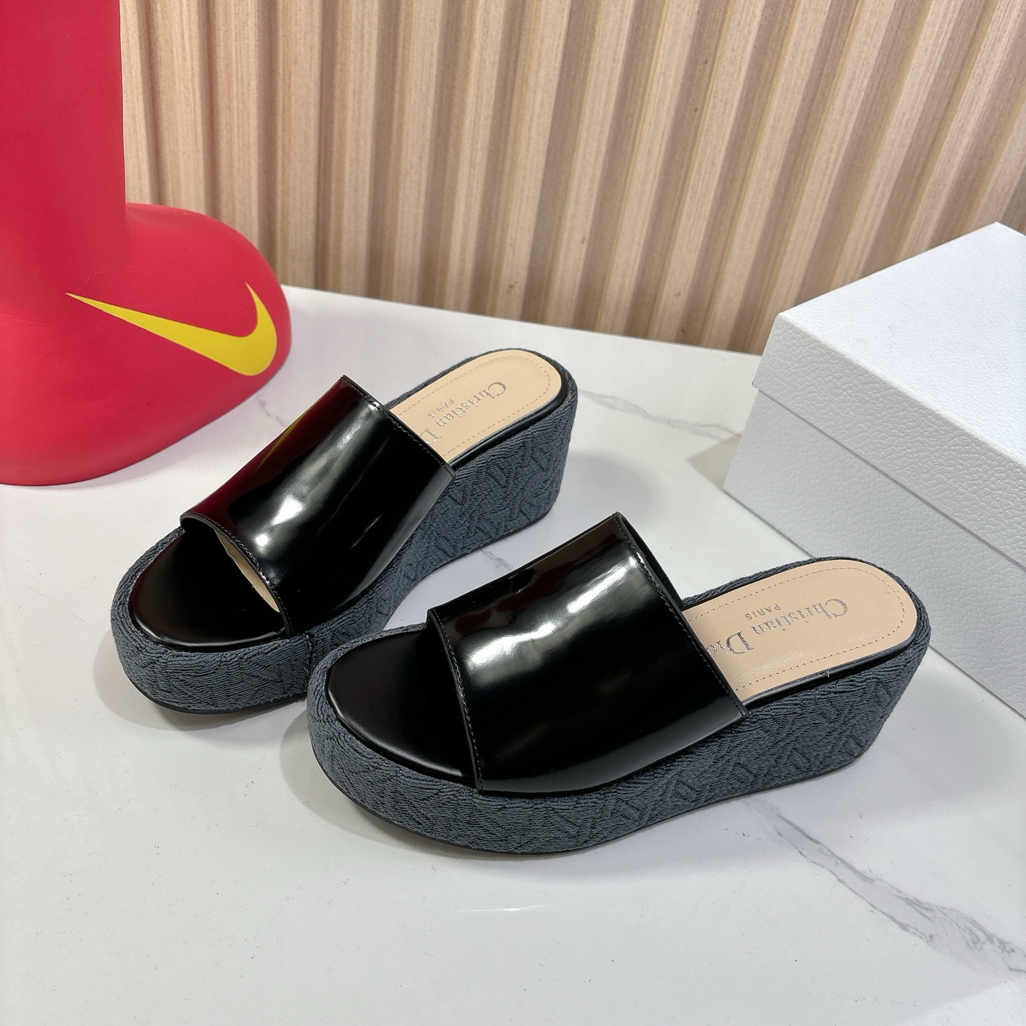 Dior Attitude Wedge Sandals, Black Leather, CD Logo, Women's Mules 2 i1744740047374 7498 0 0