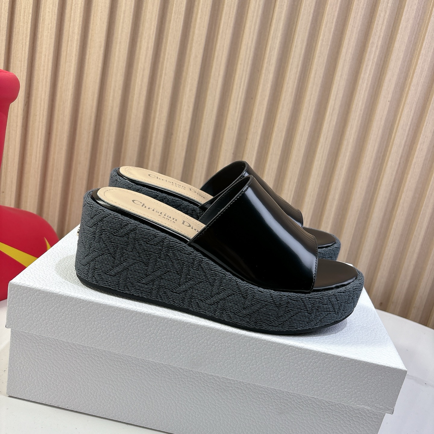 Dior Attitude Wedge Sandals, Black Leather, CD Logo, Women's Mules 9 i1744740049206 1447 0 7